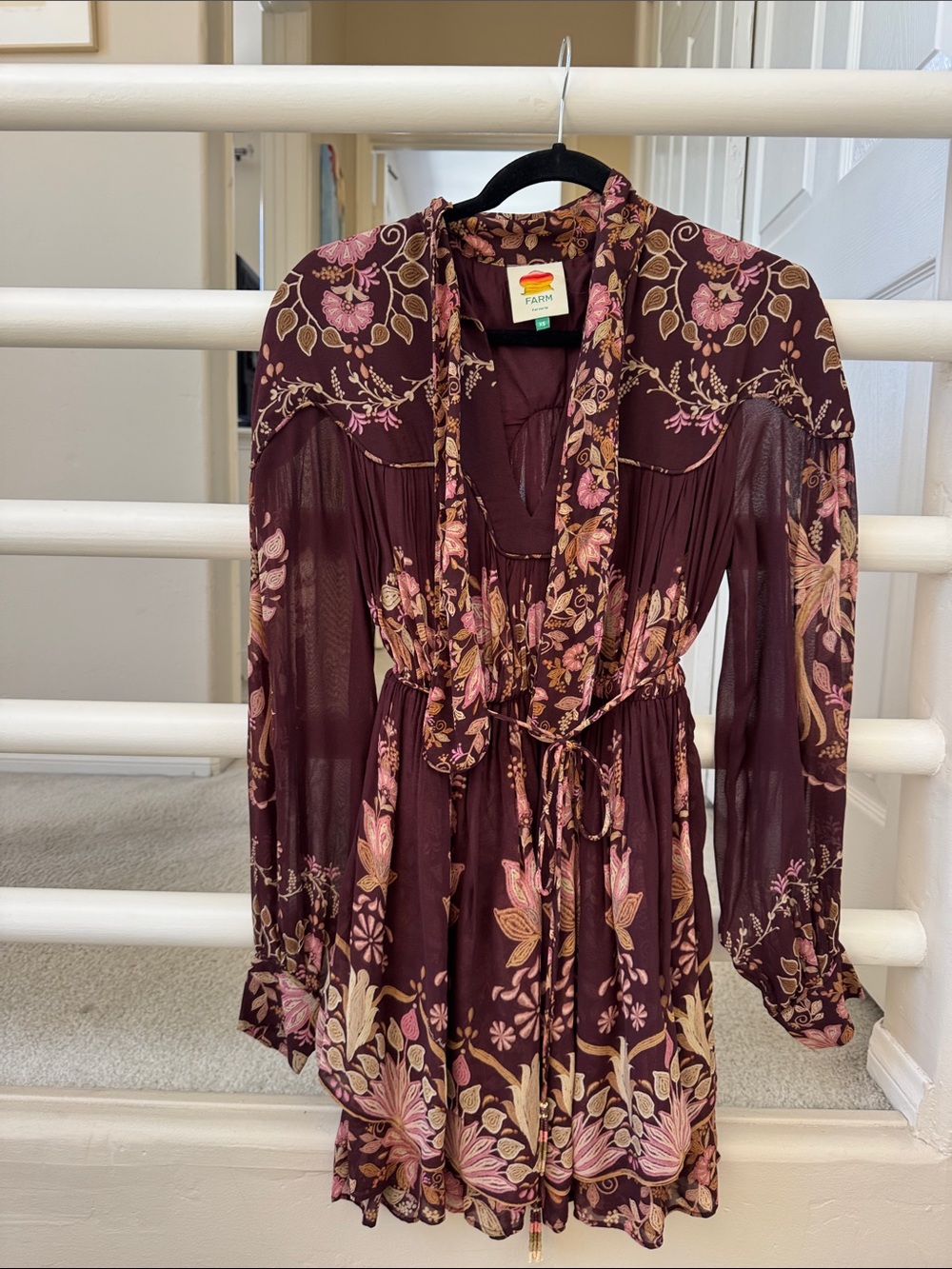 FARM Rio Brown Mini Dress with Pink & Cream Floral Print